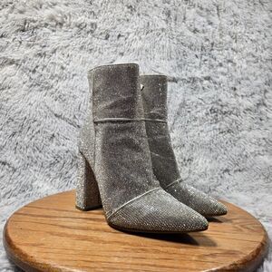 Steve Madden Noticed Womens 7.5M Rhinstones Block Heel Zip Up Heeled Booties